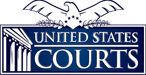 Logo of United States Courts featuring a stylized eagle above a blue panel with white text and a column on the left side.