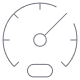 A simple speedometer icon with the needle pointing to the upper right, reflecting high performance and a commitment to quality.