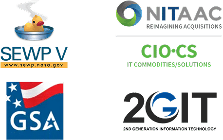 Logos for SEWP V, NITAAC, CIO-CS, GSA, and 2GIT, each representing different government acquisition or IT procurement programs.