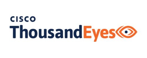 Cisco ThousandEyes logo features "Cisco" in small blue letters above "ThousandEyes," where "Eyes" and an eye-shaped icon are in orange and the rest of the text is in blue, highlighting digital experience visibility for federal agencies.