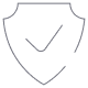 Simple outline of a shield with a checkmark inside, representing security, quality, or commitment to protection.
