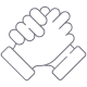 Outline drawing of two hands clasped together in a handshake or gesture of solidarity, symbolizing commitment, with both wrists visible.