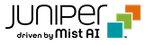 Juniper logo with the text "driven by Mist AI," three overlapping squares in blue, green, and orange, highlighting compliance for NASA SEWP solutions.
