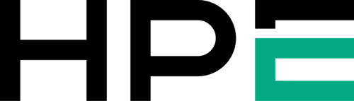 HPE logo with large black letters "HP" and a stylized green and white "E" on a white background.