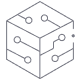 A simple line drawing of a cube with circuit-like lines and dots on its faces, representing technology, digital connections, or the power of Artificial Intelligence.