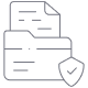 Line drawing of a document and folder with a shield symbol featuring a checkmark, representing secure or protected files enhanced by Artificial Intelligence.