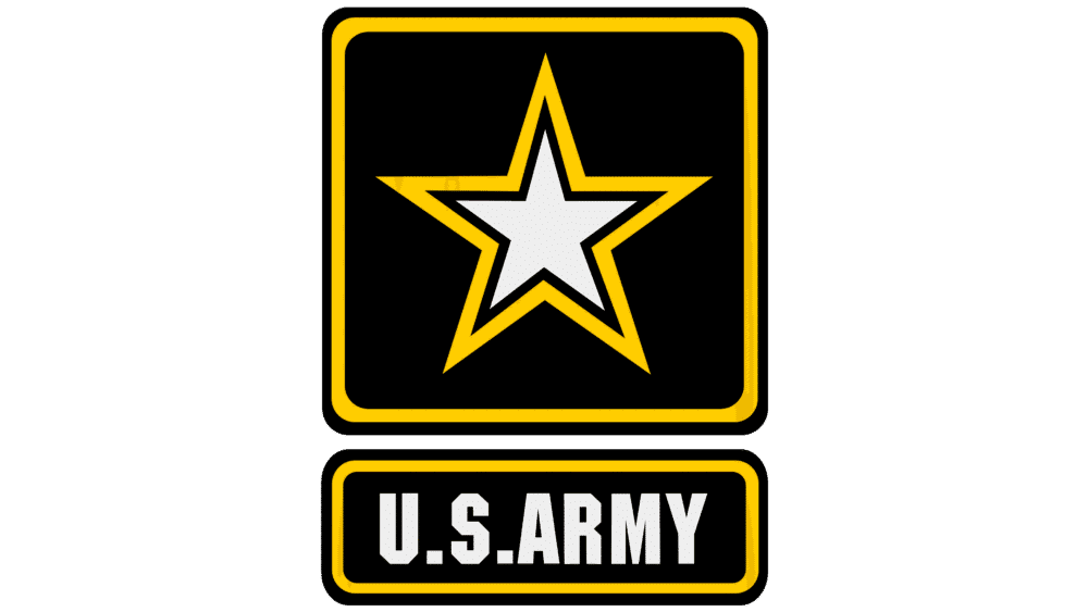 U.S. Army logo featuring a white star outlined in yellow and black above the text "U.S. ARMY" in bold white letters on a black background, commonly seen on official materials such as ATP contract documents and recruitment communications.