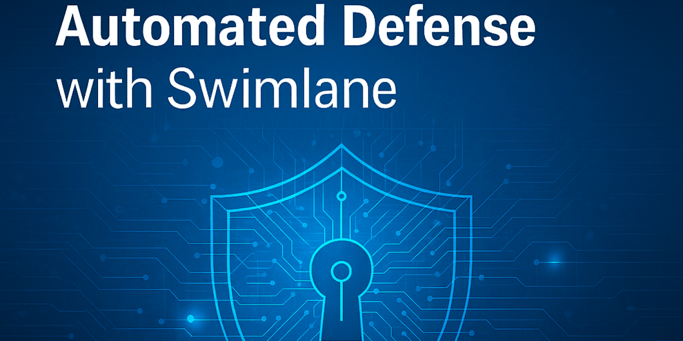 AI SOC, Deep Agents, and the Future of Automated Defense with Swimlane SOAR over a blue digital background featuring a shield and keyhole icon.